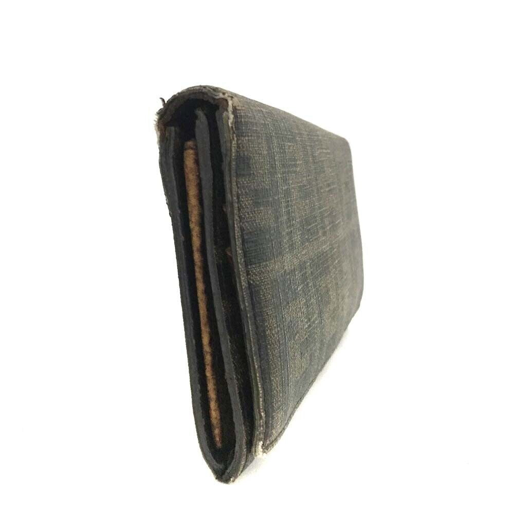 Vintage, classic, Fendi, brown leather Zucca print, bi-fold, XL checkbook wallet