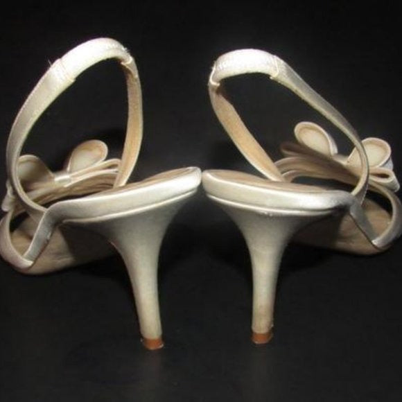 Kate Spade White Satin Slingbacks w Bow