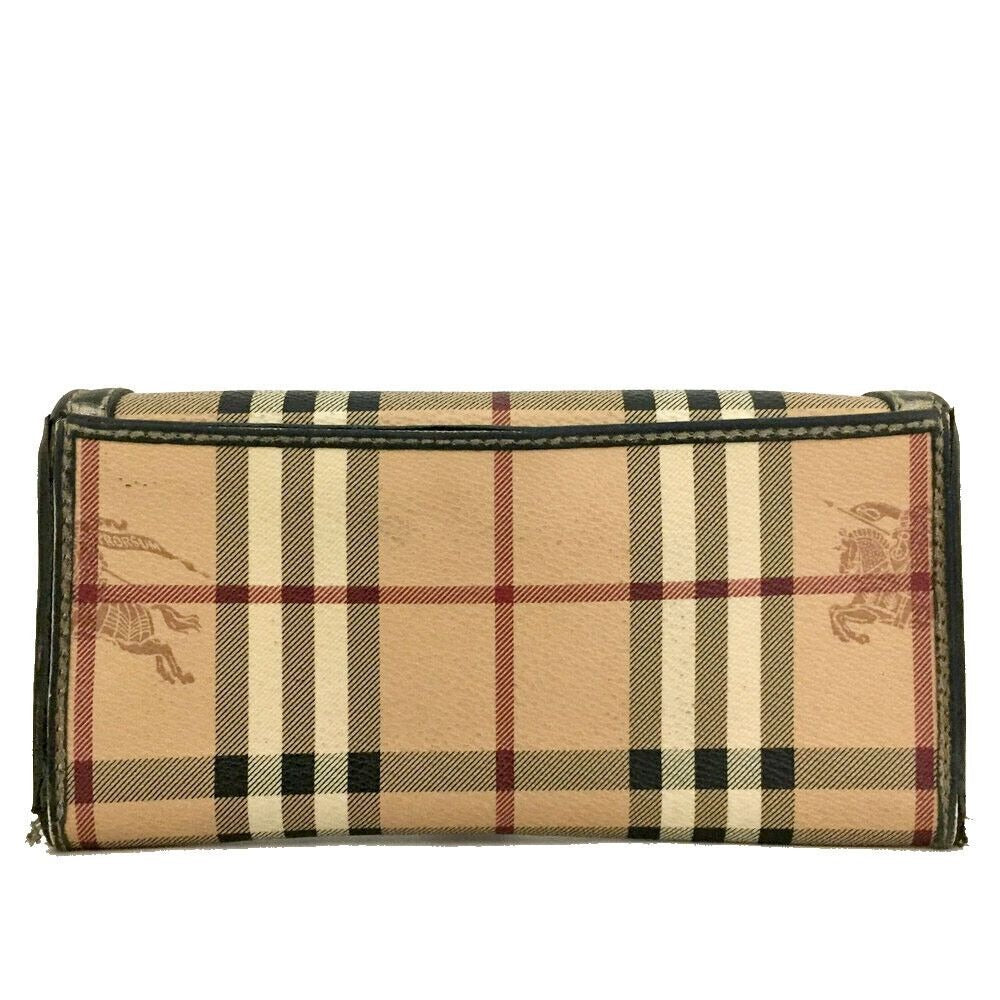 Burberry, Nova Check Plaid w knights & pewter leather XL wallet w a zip close change purse, multiple slots & compartments, & chrome hardware