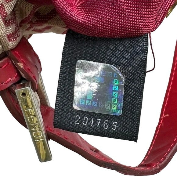 Fend red Zucchino print baguette bag w chrome FF clasp