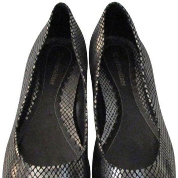 Naturalizer 'Lunar' Black Silver Almond Toe Ballet Flats