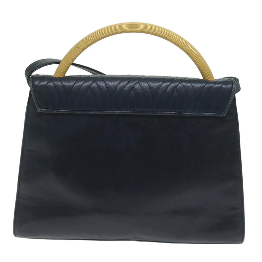 Fendi navy blue leather pasta stye two way purse with hard gold top handle