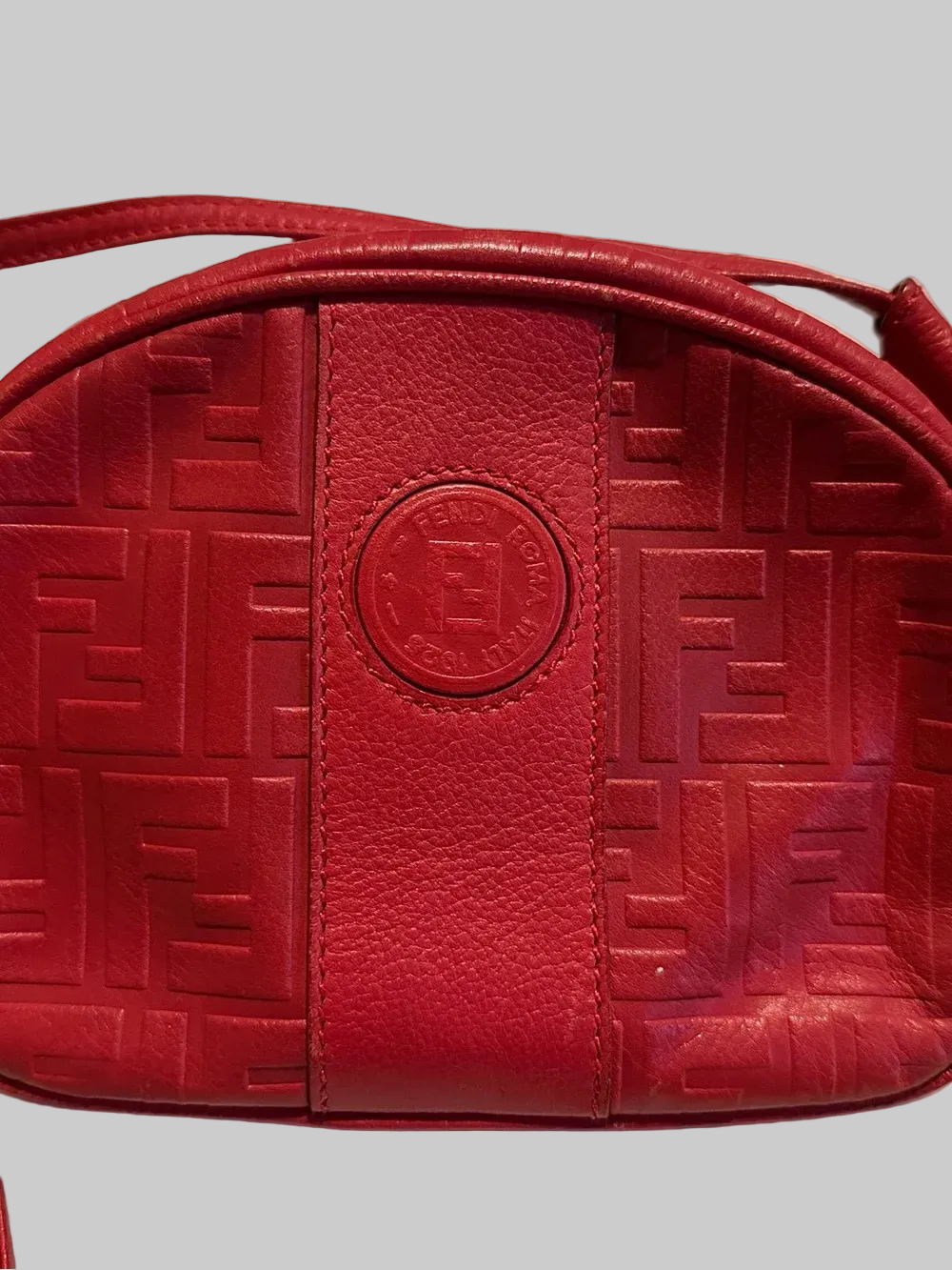 Fendi red Zucca print leather rounded top cross body