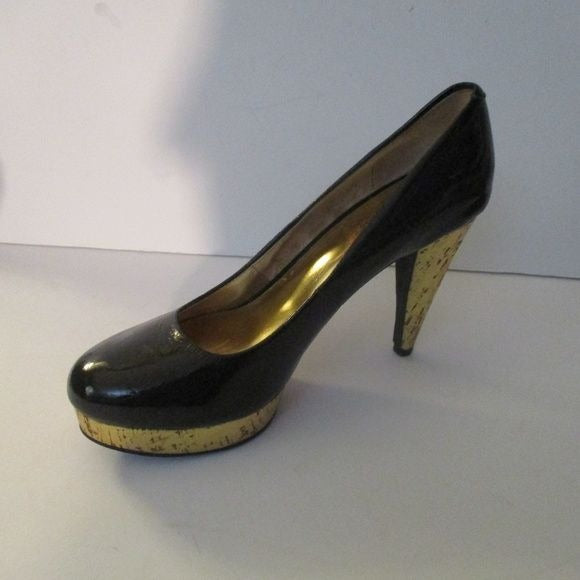 Michael Kors Black Patent Gold Distressed Platform