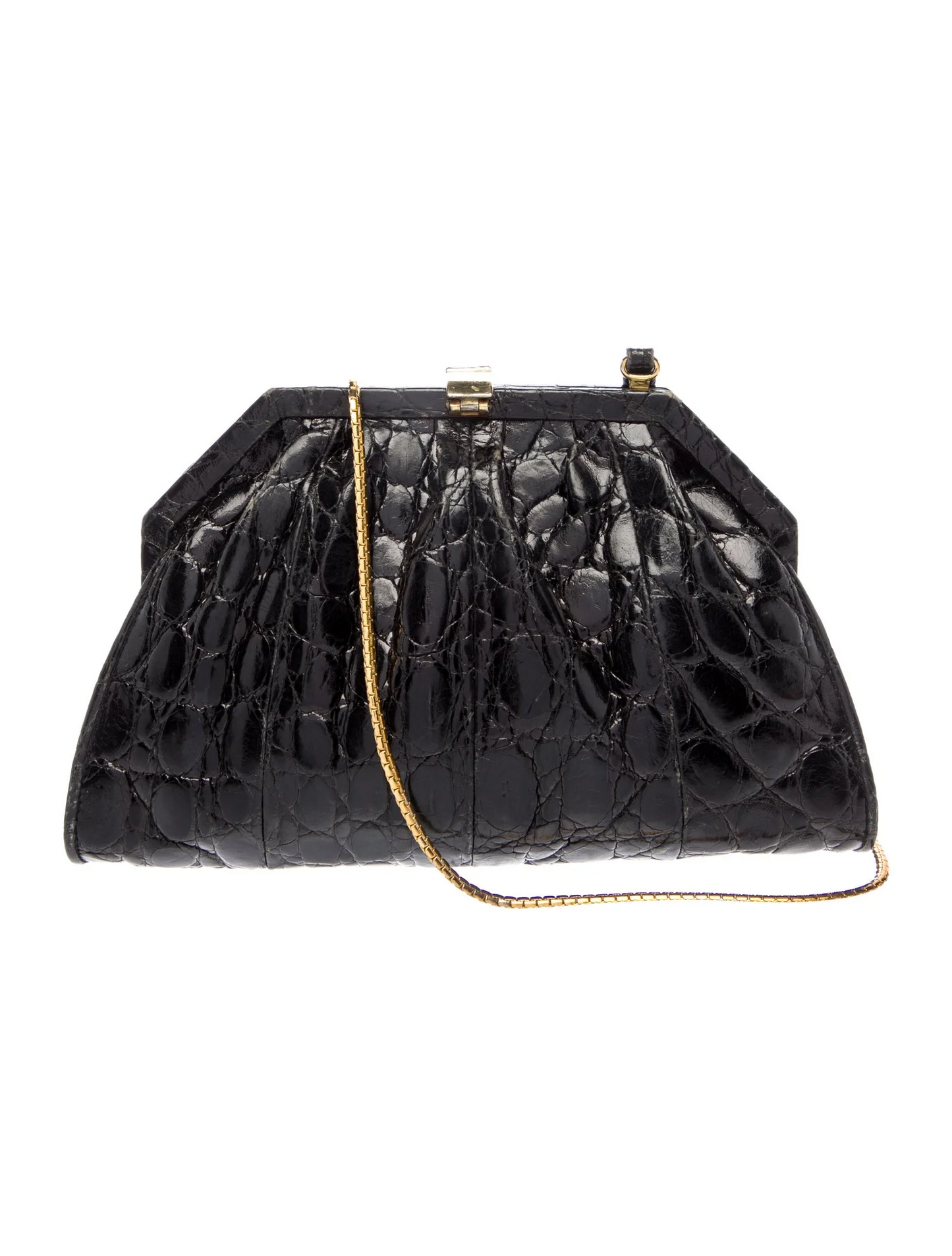 Gucci 1970s black crocodile leather two way style pouch purse