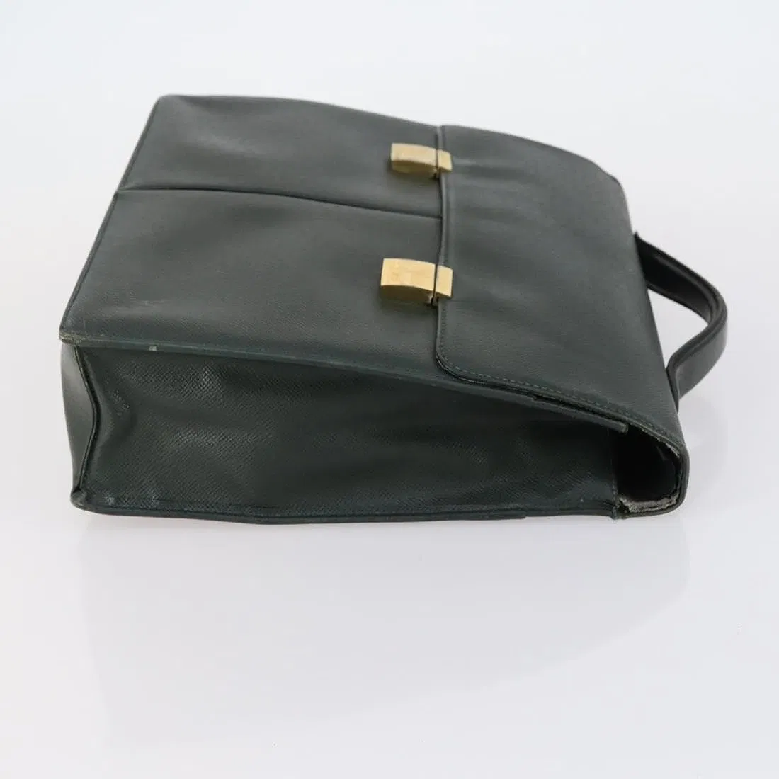Louis Vuitton green leather top handle satchel with pockets