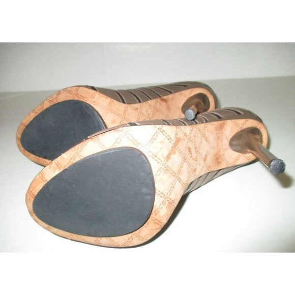 *L.A.M.B. Taupe Stiletto Leather Booties Peep Toe - 9M