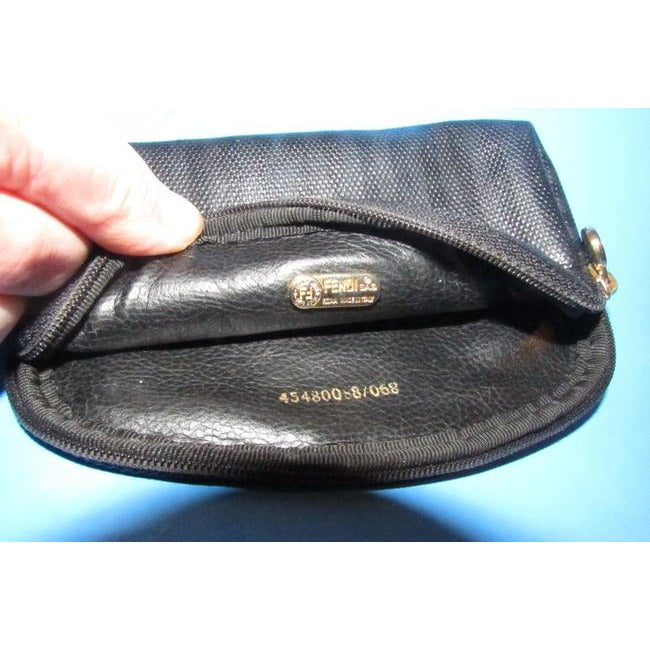 Fendi Black Thin Striped Print Rounded Top Pouch Cosmetic Bag Wallet