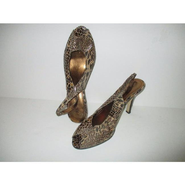 Anne Klein Taupe Ak Lizard Print Glossy Open Toe Slingback Pumps Size Us