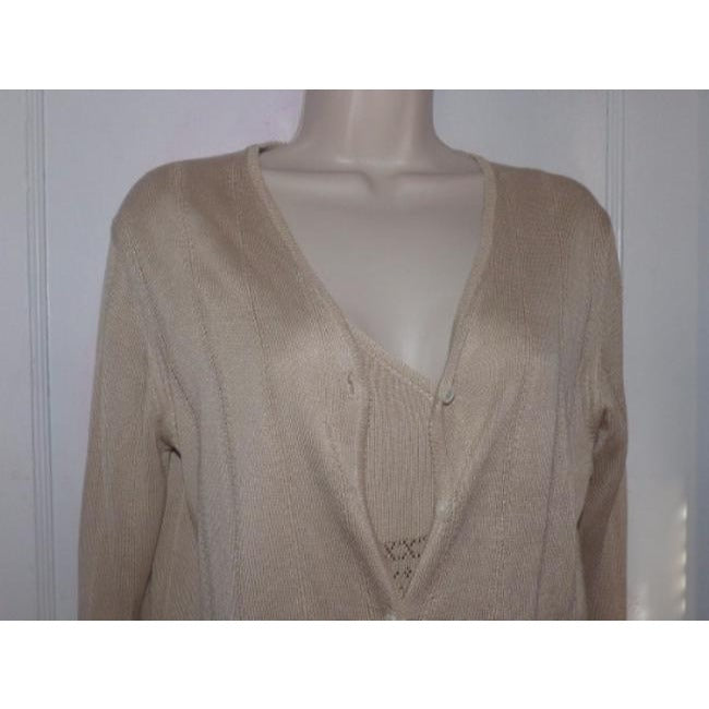 Emanuel Ungaro Pale Taupe Silk Blend With Pointelle Design Cardigan