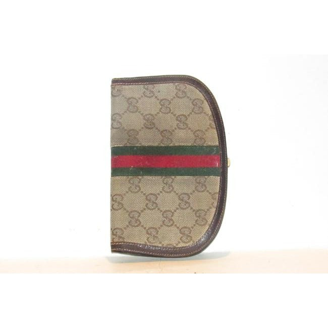 Gucci Brown Large G Logo Print Canvas And Leather With An Inlaid Red-Green Sherry Stripe And Hinged H