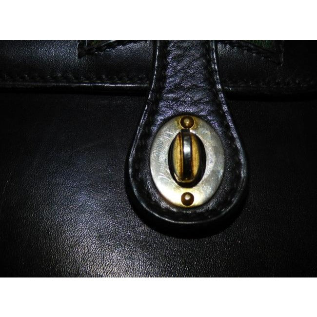 Gucci Black Leather Lunch-box Satchel w Bamboo Handle & Red & Green Stripes