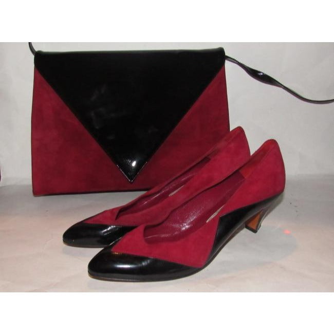 Bally Vintage Pursesdesigner Purses Red Suede And Black Patent Leather Shoulder Bag