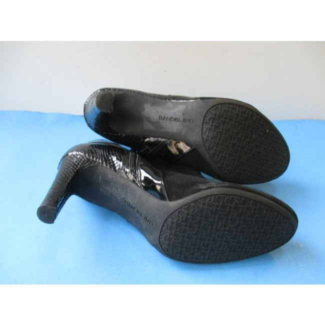 Bandolino Black Mod Suede And Patent Lizard Boloman Leather Upper Ankle Bootsbooties Size Us