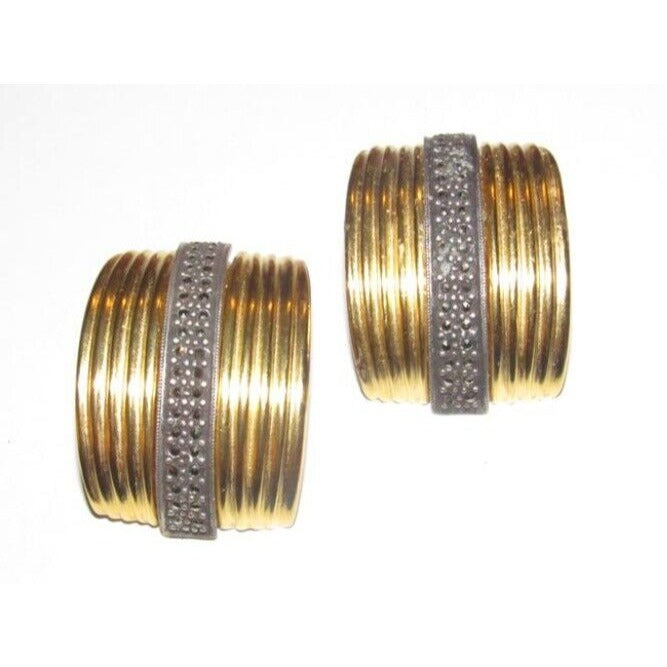 Judith Jack chunky brushed gold over sterling clip-on earrings w/ marcasites!