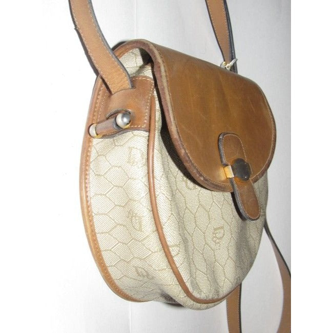 Dior Vintage Pursesdesigner Purses Honeycomb Print Coated Canvas And Camel Leather Cross Body Bag