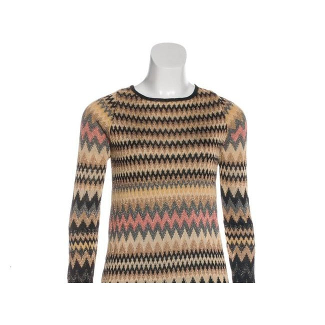 M Missoni Silver Black And W Metallic Chevron Print Sweater Mid Length Short Casual Dress