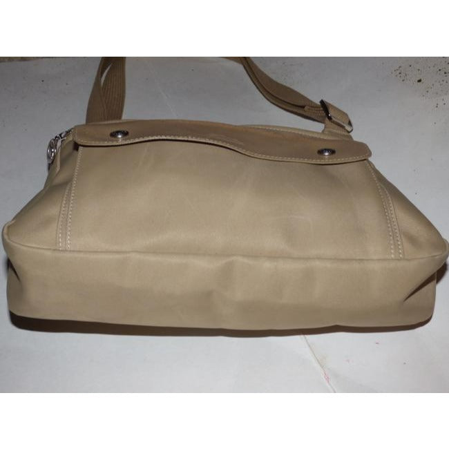 Longchamp Vintage Khaki Or Tan Leather And Heavy Canvas Fabric Nylon Messenger