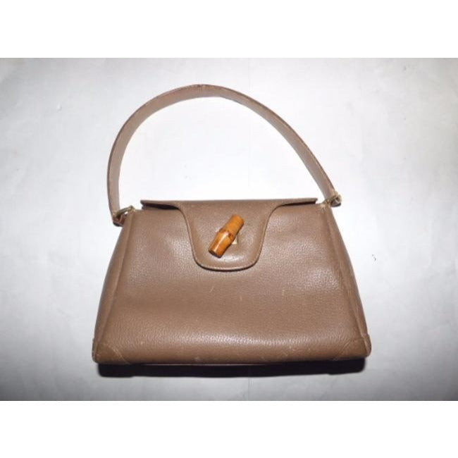 Gucci Early Bamboo Khaki Brown Boarskin Leather Shoulder Bag