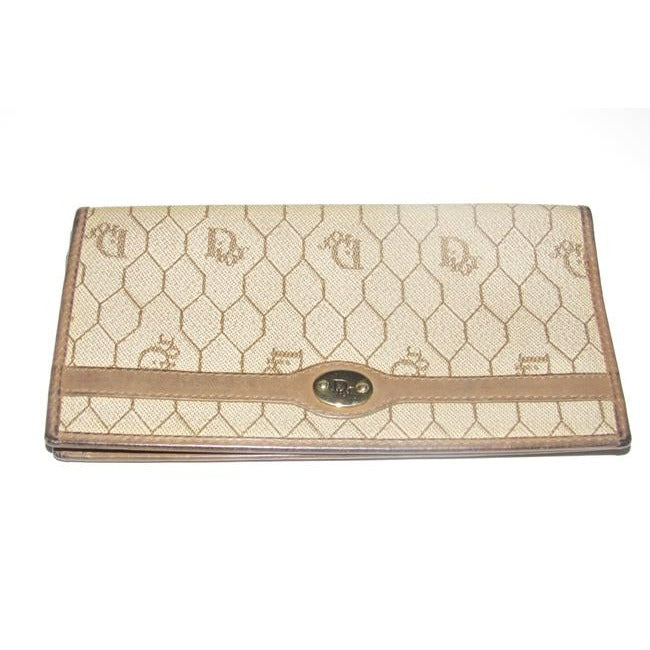 Dior Taupe & Brown Honeycomb Print Leather Wallet