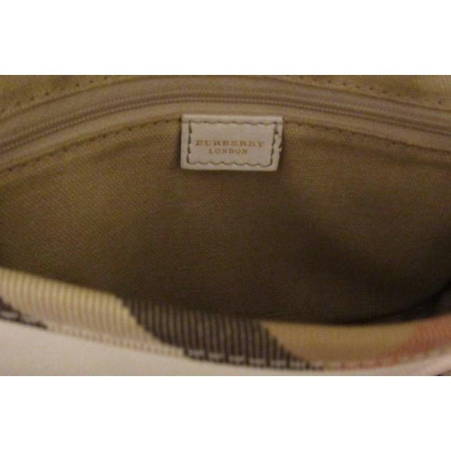 Burberry Purses White Leather With Nova Check Plaid Canvas Trim And Coated Shoulder Bag