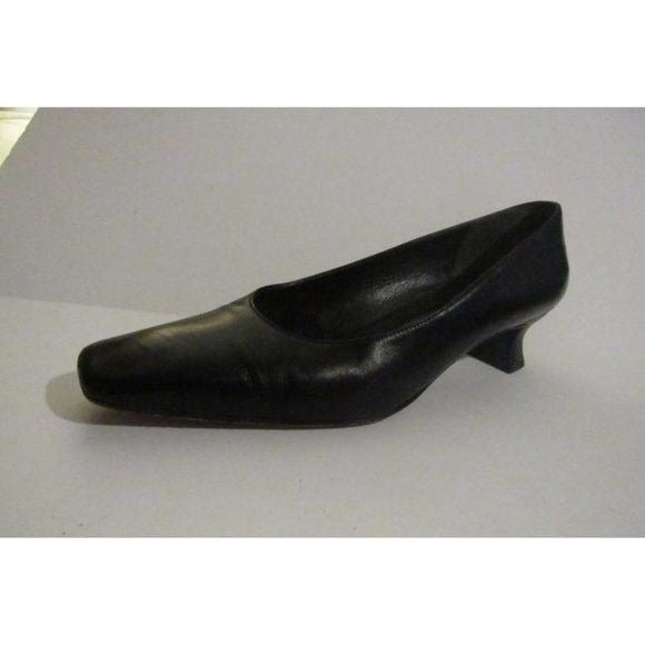 Stuart Weitzman Black Leather Square Toe Kitten Heels