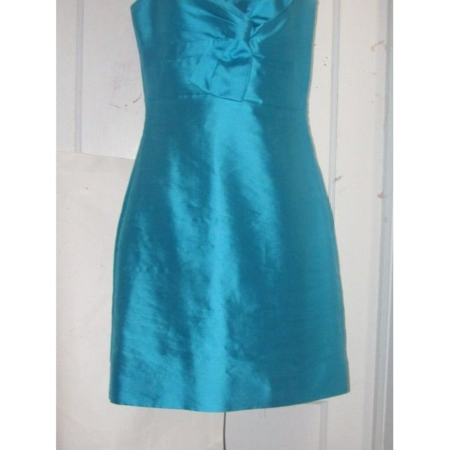 Kate Spade Turquoise Raw Silk Blend With Bow Accent Mid Length Cocktail Dress