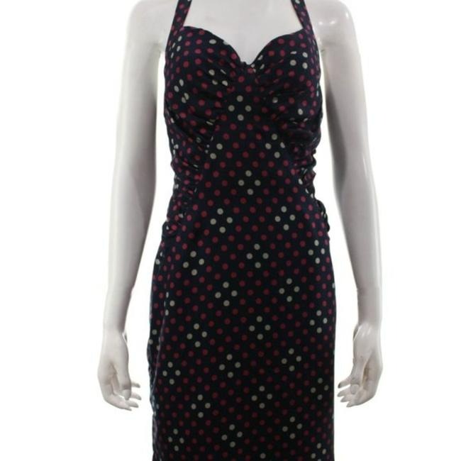Betsey Johnson Navy White Magenta Polka Dots Mid Length Night Out Dress
