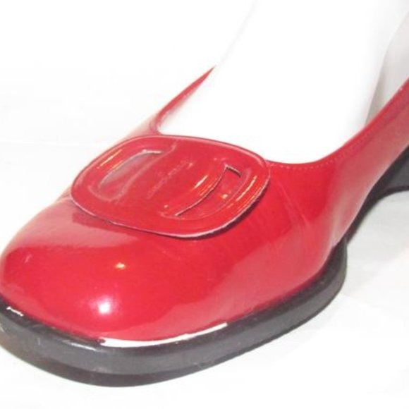 Salvatore Ferragamo Red Patent Leather Flats With An Extra Large Vara Accent