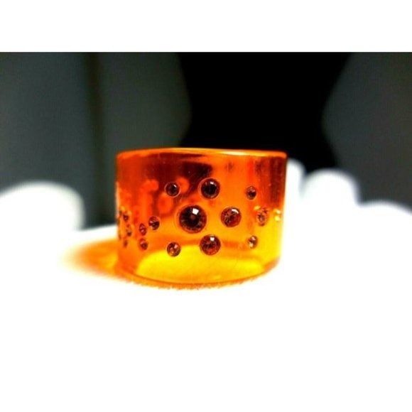 DIOR Orange Lucite Orange Swarovski Crystals Ring
