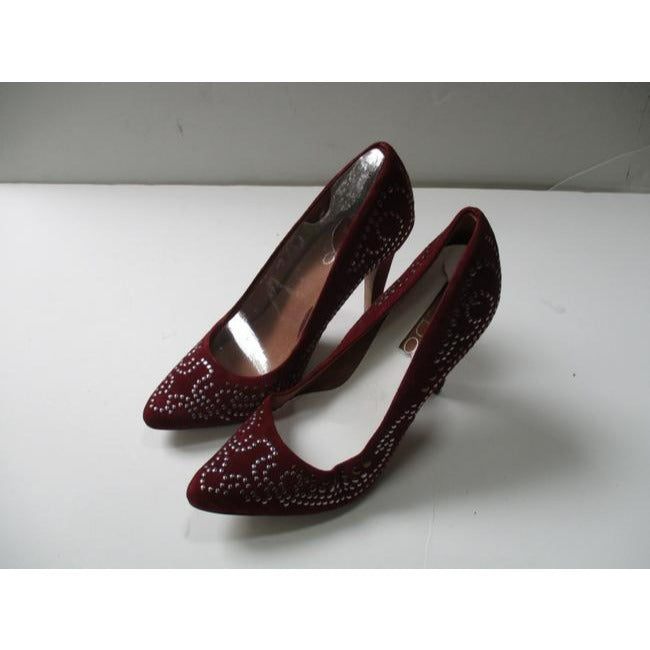 Aldo Burgundy Pewter Brass Studded Surface Pumps Size Us