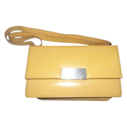 Salvatore Ferragamo Vintage Pursesdesigner Purses Yellow Glossypatent Leather Glossypatent Cross Bod