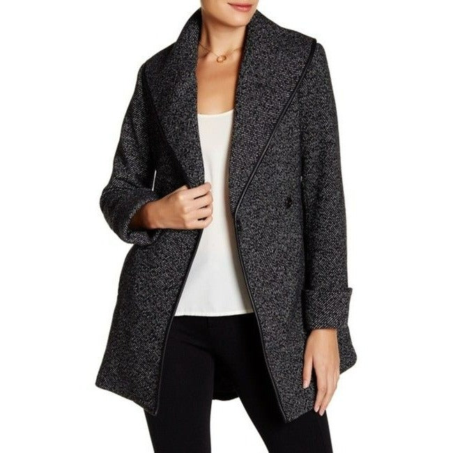 Trina Turk Black Tweed Wool Cashmere Blend Coat