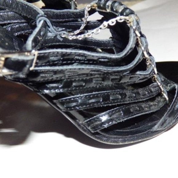 Fendi Black Textured Leather Strappy Pump with Silver Hardware