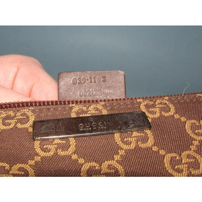 Gucci Vintage Camel Large G Logo Print On Brown Canvas And Brown Leather