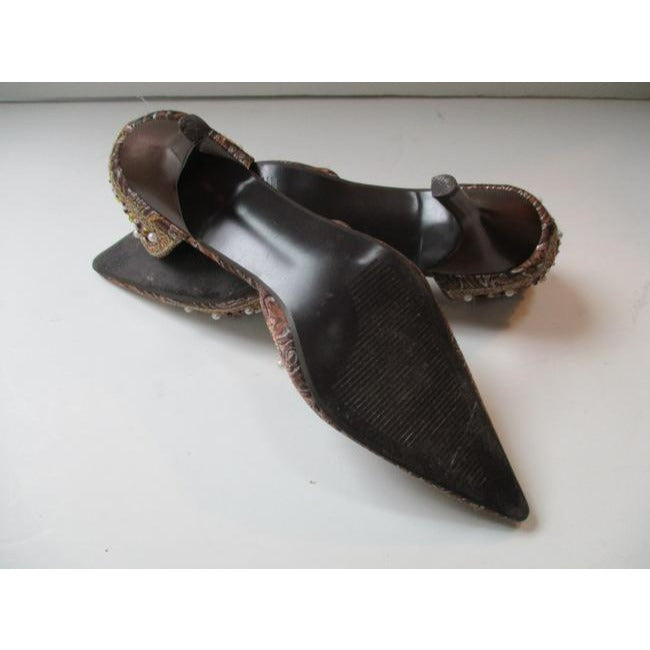 Mps Shoes Gold Champagne Pointed Toe Beaded Sequin Pumps Size Us