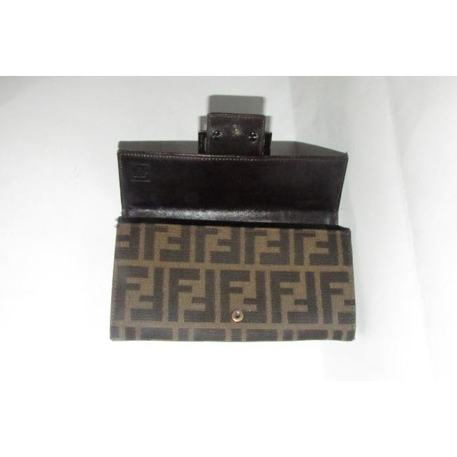 Fendi Tobacco Zucca Print Continental Style With Chrome Ff Snap Wallet