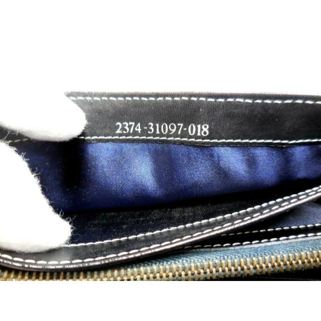 Fendi Navy Grey Small F Logo Print Xl Zucchino With Bold Ff Chrome Clasp Wallet