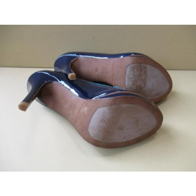 Donald J Pliner Navy Teal Patent Tassel Bow Peep Toe Pumps Size Us