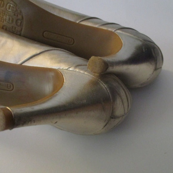 'Marta' Metallic  Gold Ruched Square Cut Peep Toe Pumps