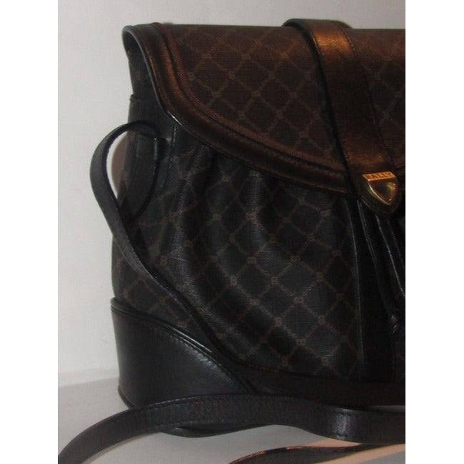 Bally Vintage Pursesdesigner Purses Brown And Black Logo Print Coated Canvas Leather Cross Body Bag