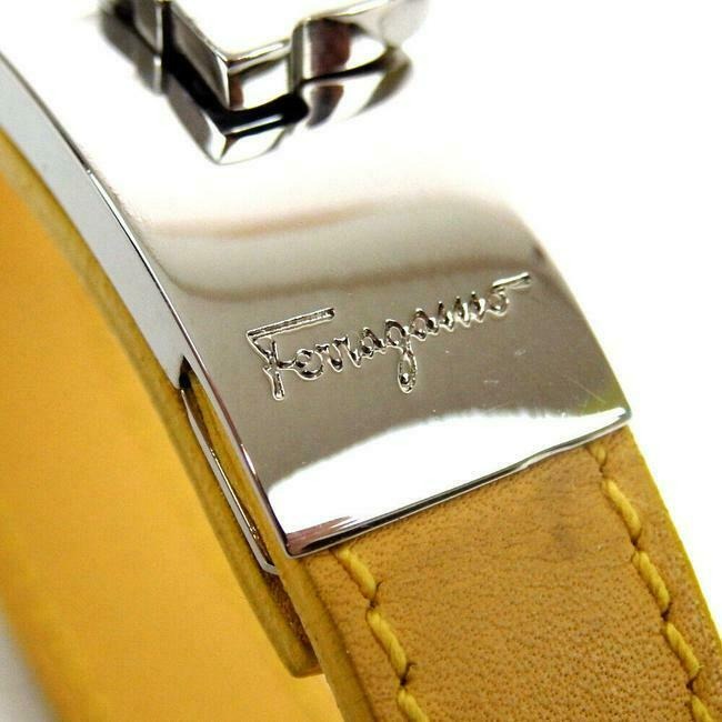 Salvatore Ferragamo Yellow Leather Chrome Gancini Buckle Accent Bracelet