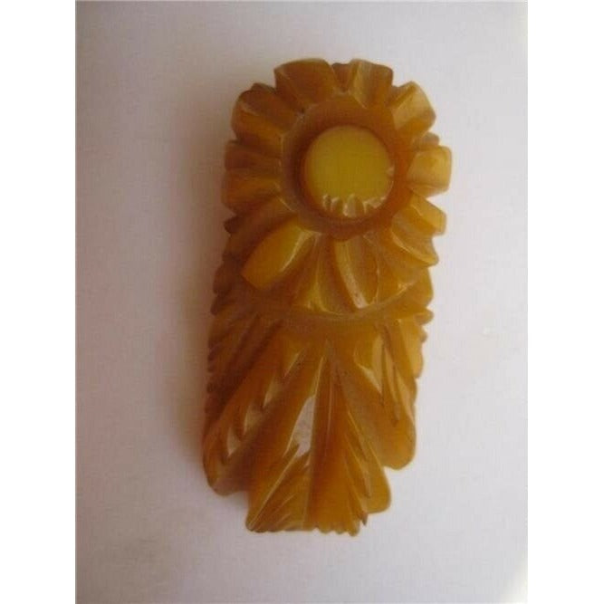 Art Deco Era Chunky Deeply Carved Floral Butterscotch Bakelite Brooch