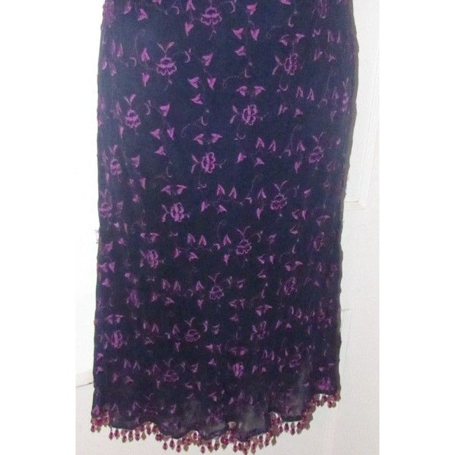 Betsey Johnson Navy Blue With Hand Stitched Purple Floral Design And Dangling Beaded Trim Dress