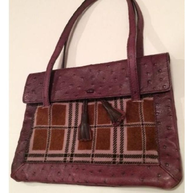 Saks Fifth Avenue Vintage Pursesdesigner Purses Purple Ostrich Leather And Plaid Pony Hair And Hobo