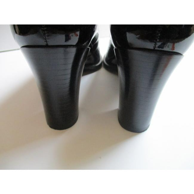 Franco Sarto Black Patent Square Toe Stacked Heel Pumps Size Us