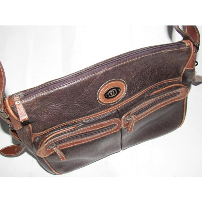 Gucci Vintage Dark Brown Textured And Caramel Smooth Leather Satchel