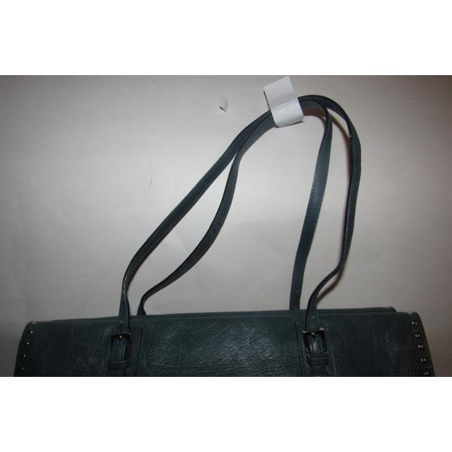 Bally Teal Blue Leather Satchel With Chrome Studded Accents