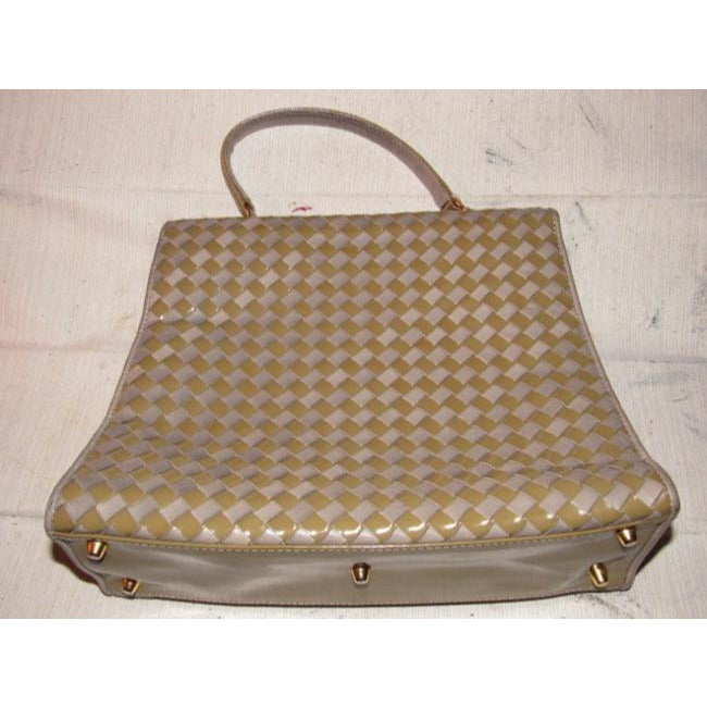 Bally Pewter Metallic Woven And Smooth Leather Satchel