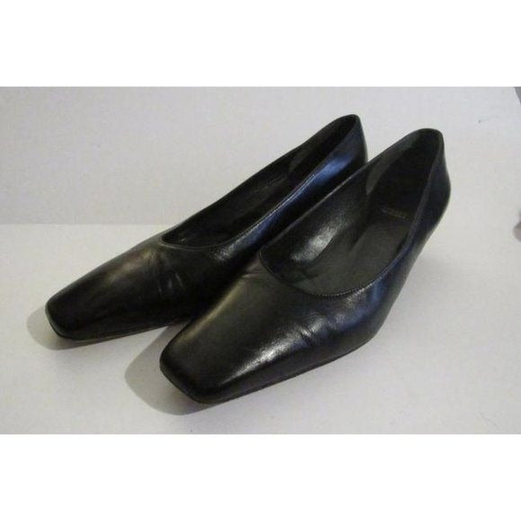 Stuart Weitzman Black Leather Square Toe Kitten Heels